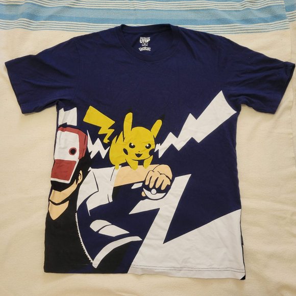 Navy Pokemon Uniqlo T-Shirt - Ash and Pikachu - Picture 1 of 4